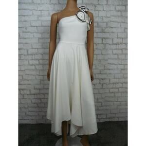 $495 Halston Heritage Chalk Black Crepe Ruffle Fit & Flare Dress 4 NWT